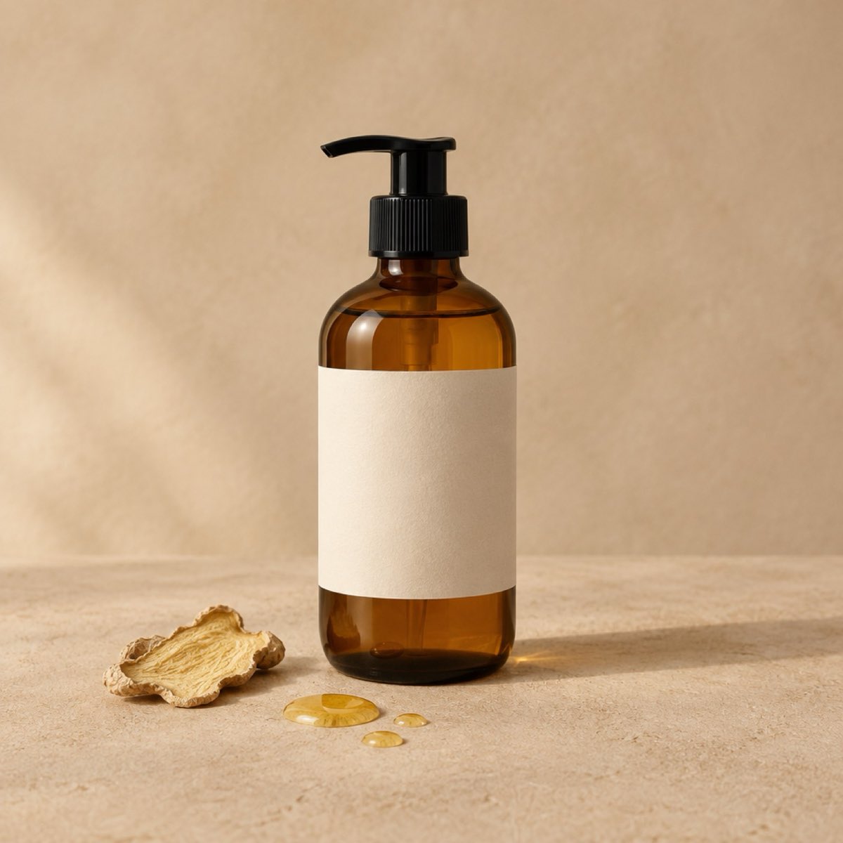 Amber glass bottle of warming massage oil